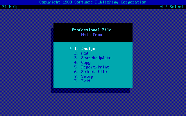 PFS Professional File 2 - Menu